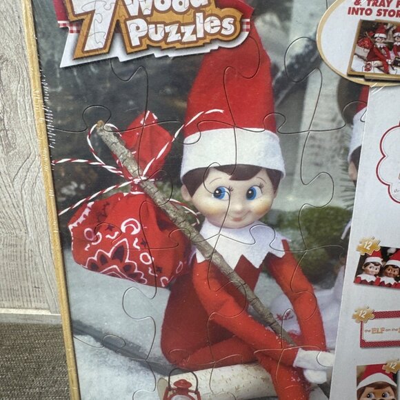 The Elf On The Shelf 7 Christmas Wood Puzzles Set 12-24 pcs with Storage Tray - Picture 3 of 5
